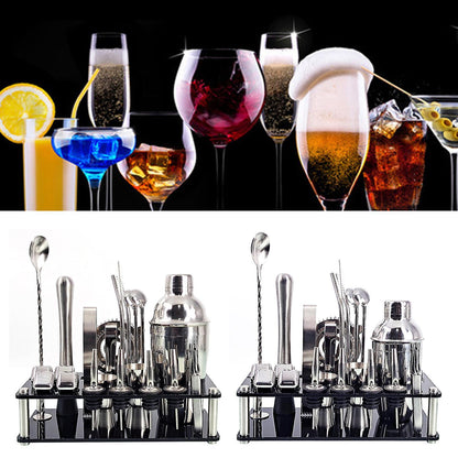 Skorter | 23pcs/Set Bartender Kit Professional Versatility Stainless Steel Martini Cocktail Shaker with Stand Bar Accessories