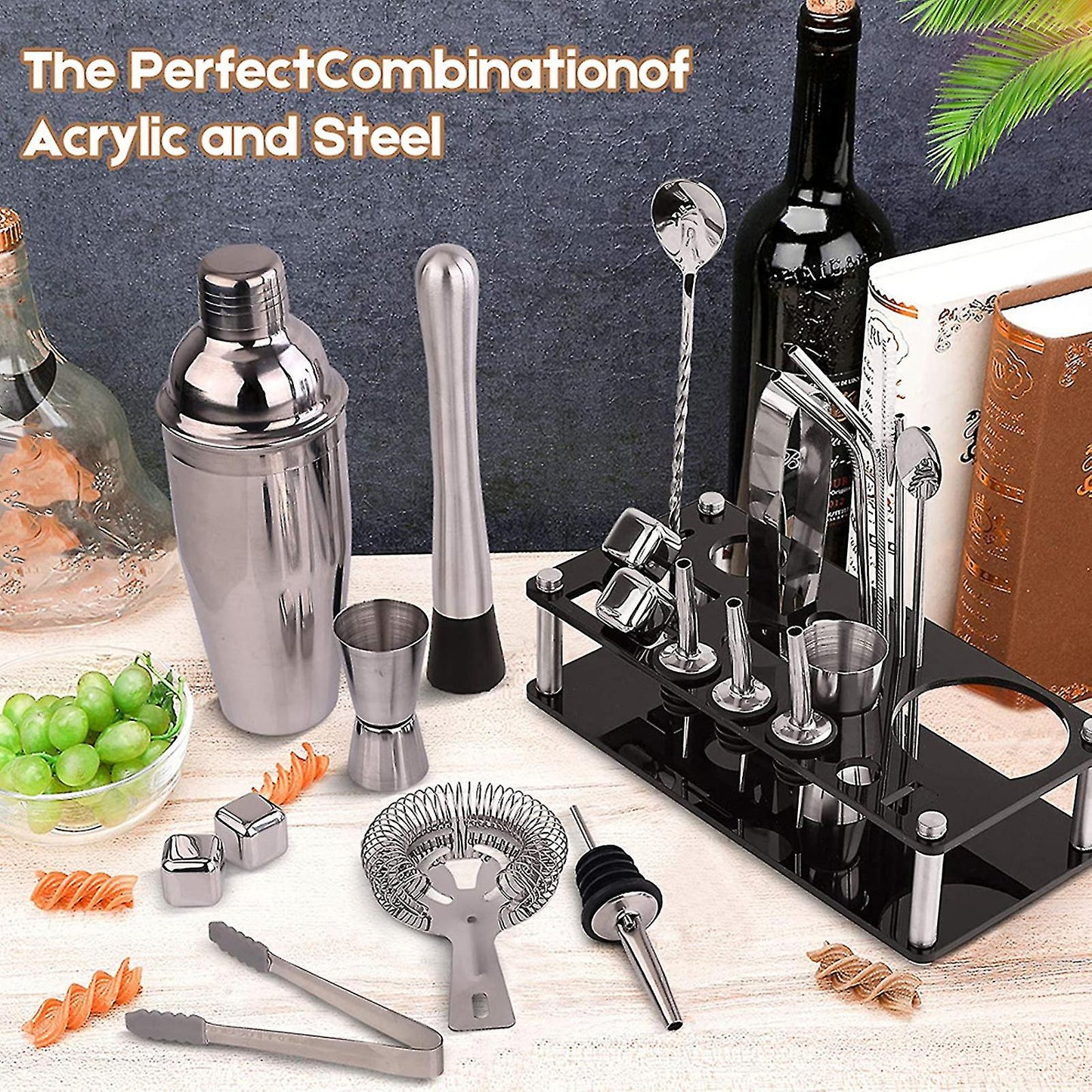 Skorter | 23pcs/Set Bartender Kit Professional Versatility Stainless Steel Martini Cocktail Shaker with Stand Bar Accessories