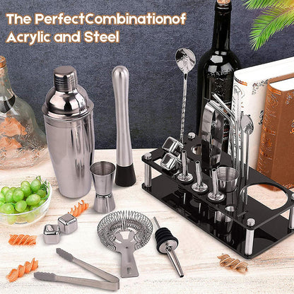 Skorter | 23pcs/Set Bartender Kit Professional Versatility Stainless Steel Martini Cocktail Shaker with Stand Bar Accessories