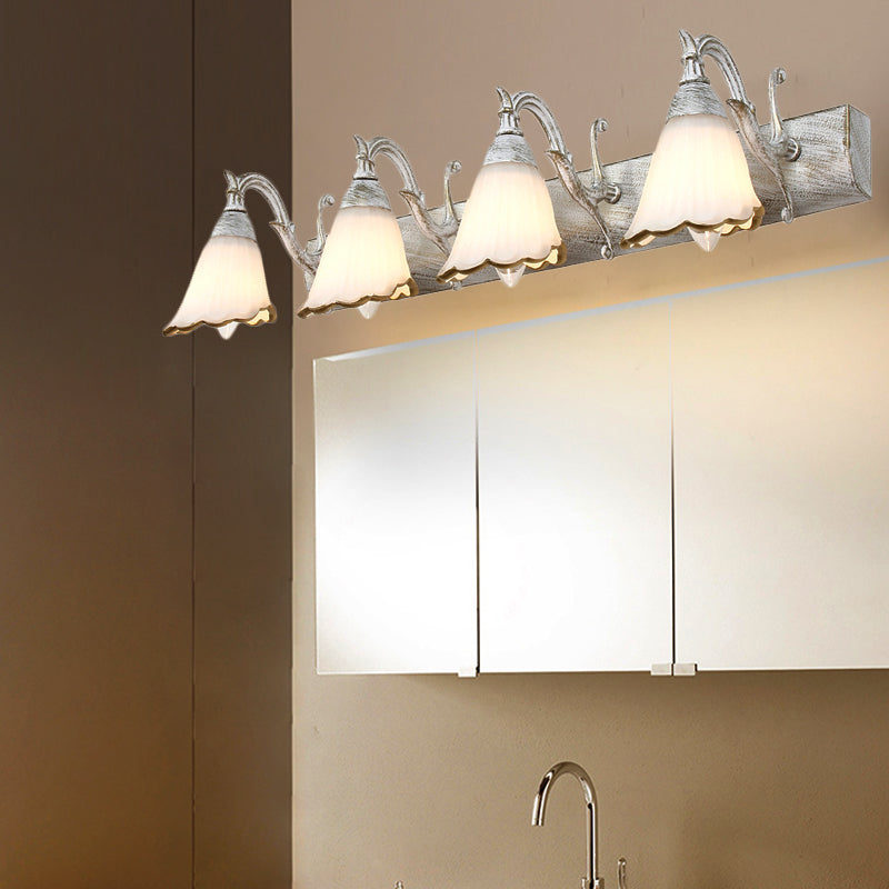 Skorter | Flower Bath Wall Light Classic Opal Glass 2/3/4 Lights Bronze/White Make-Up Lighting