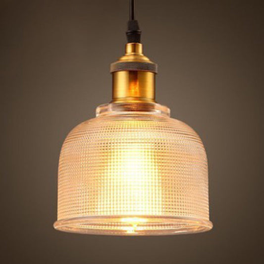 1 Light Bell Pendant Lamp Vintage Industrial Ribbed  Glass Hanging Lamp for Dining Room Table