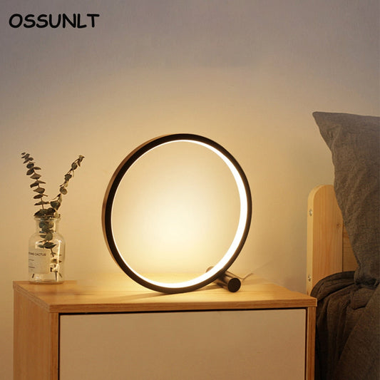 Skorter | 25CM LED Table Lamp Bedroom Circular Desk Lamps For Living Room Black/White Dimmable Nightstand Lamp Round Night Light Decoration