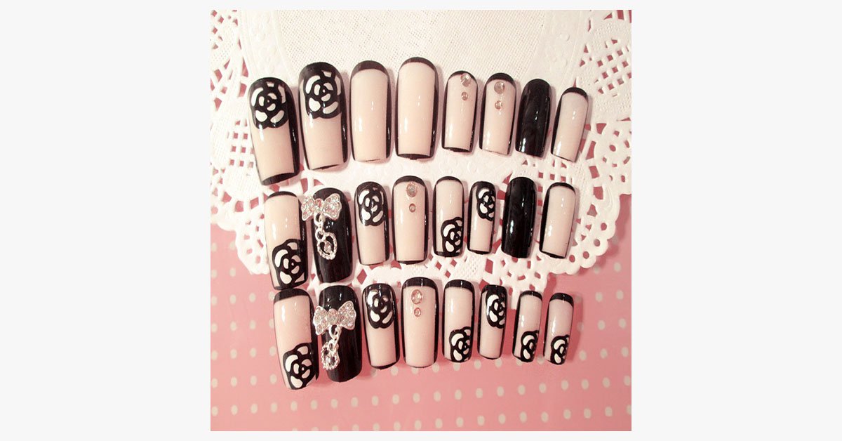 Skorter | Black Rose Transparent Nails