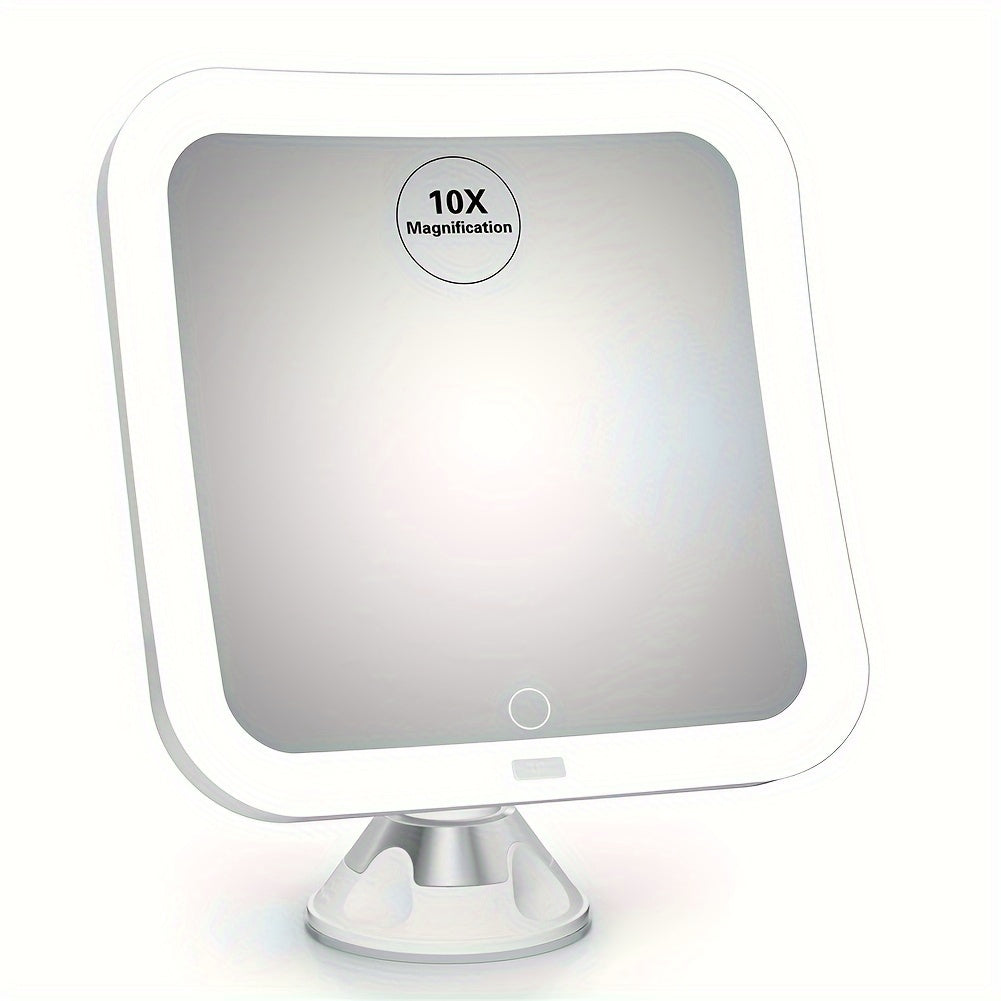 Skorter | 10X Enlarged Makeup Mirror with Lighting – With Touch Control, Light Adjustment and Suction Cup for Home or Travel