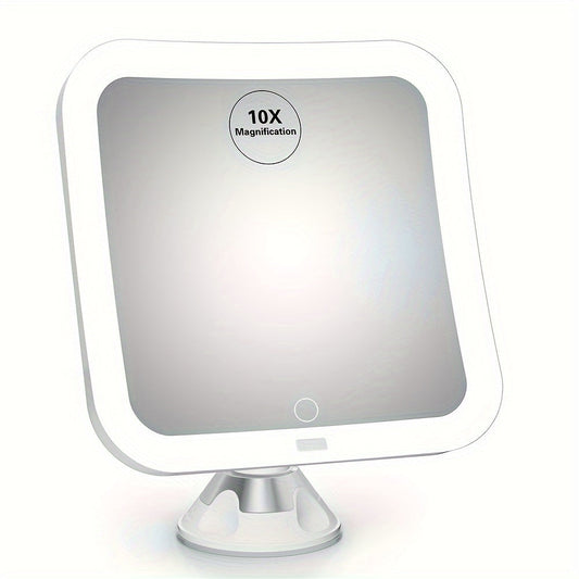 Skorter | 10X Enlarged Makeup Mirror with Lighting – With Touch Control, Light Adjustment and Suction Cup for Home or Travel