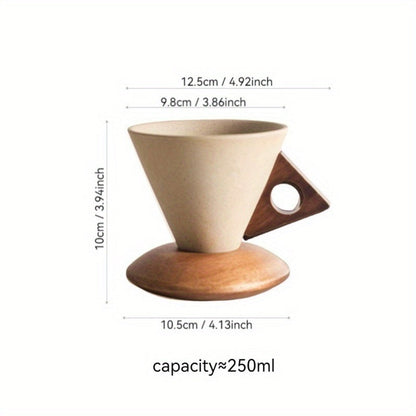 Skorter | BaristaLuxe Ceramic Coffee Cup 250ml – Handmade with Wooden Handle and Coaster
