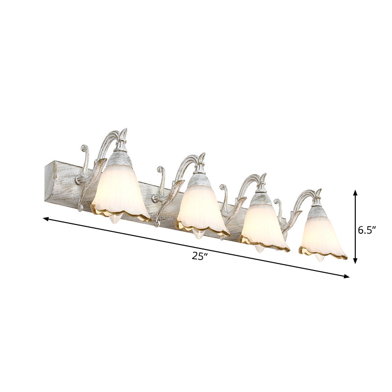 Skorter | Flower Bath Wall Light Classic Opal Glass 2/3/4 Lights Bronze/White Make-Up Lighting