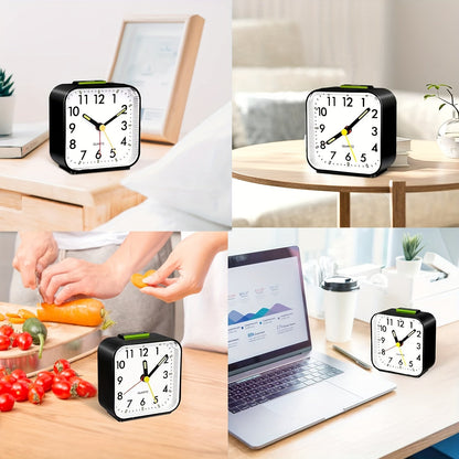 Skorter | TimeRest - Classic Square Travel Alarm Clock with Snooze and Glowing Hands