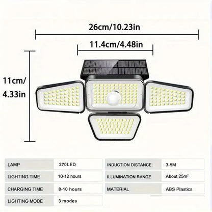 Skorter | 270 LED Wall Light with Motion Sensor - 4-Head Lamp, 3 Light Modes, Wide Angle Safety Wireless Flood Light