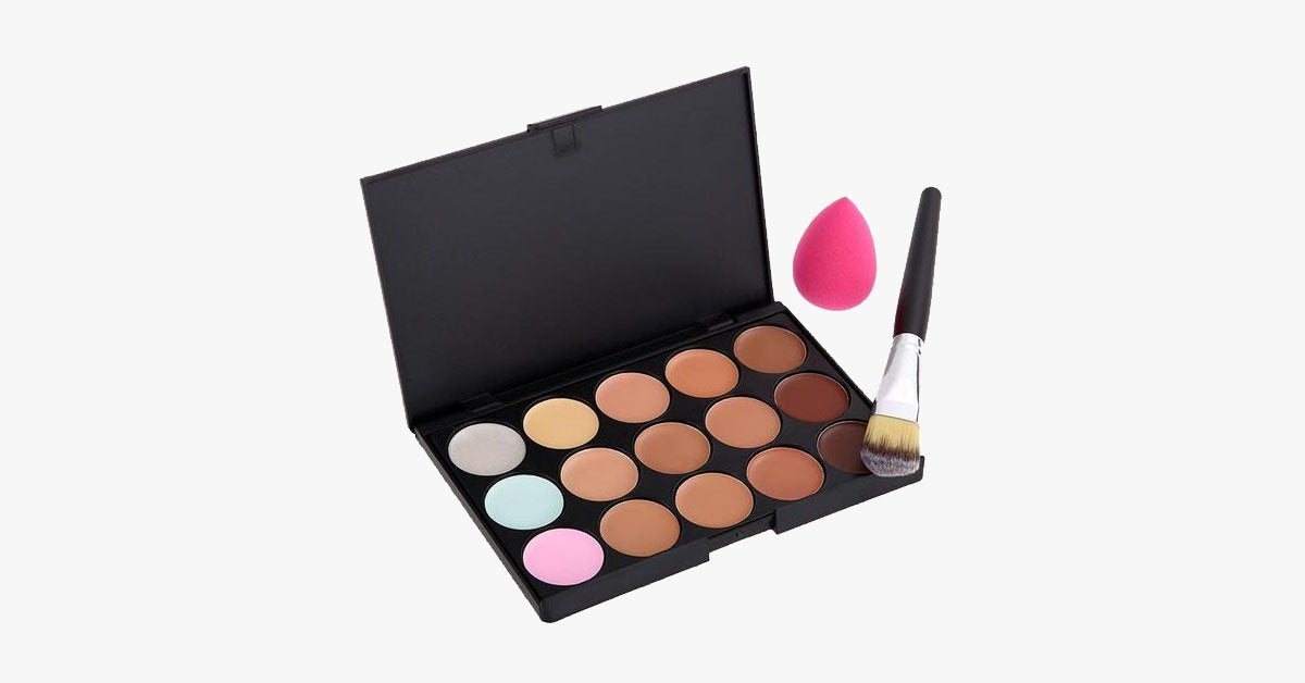Skorter | 15 colors concealer palette with angled brush & sponge – everything in one kit!