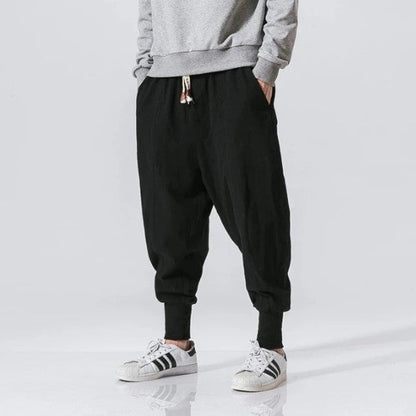 Skorter | Cotton Linen Harem Pants Men Solid Color Elastic Waist Streetwear Jogging Pants