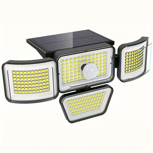 Skorter | 278LEDs 3000LM Motion Sensor 6500K Solar Powered, 4 Heads Security Floodlight, 300° Wide Angle Wall With 3 Modes