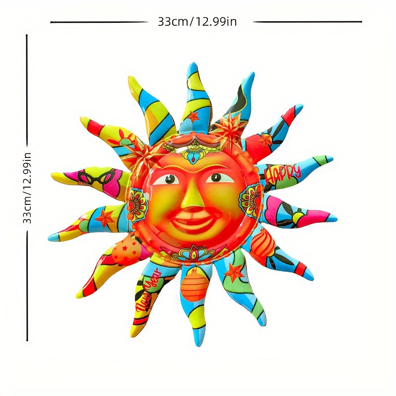Skorter | 2024 Large Happy New Year Sun Face Iron Wall Art - Outdoor & Indoor Decor, Circular Design, Indoor Space Decoration, Eid Al-Adha Mubarak Gift - Durable, Weather Resistant, Easy to Hang