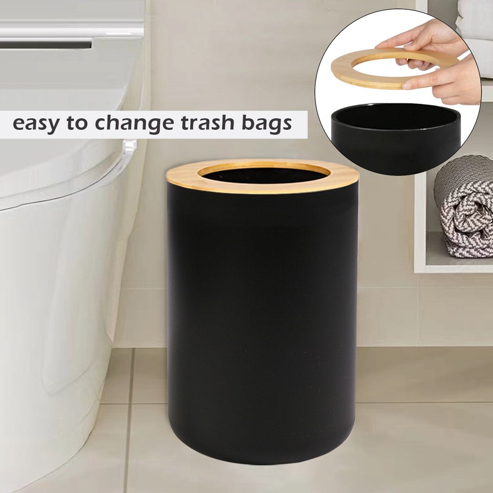 Skorter | 6 Piece Bath Set - Soap Dish Toothbrush Holder Rinsing Container Lotion Bottle Trash Can Toilet Brush - Practical Toilet Set for Home Laundry Room, Black
