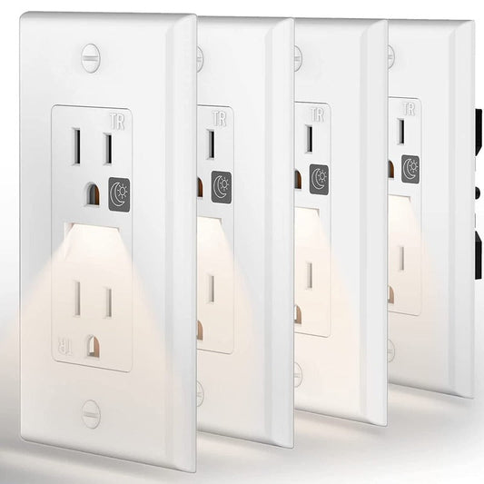 Skorter | 4 Pack LED Night Light Wall Outlet - Easy to Install, Standard Electrical Outlet with Night Light