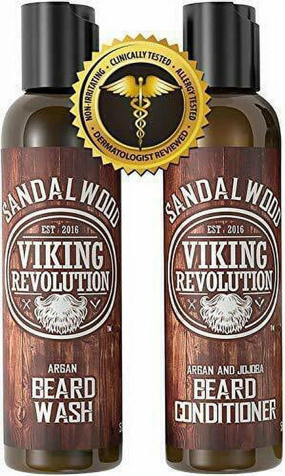 Skorter | Beard Wash & Beard Conditioning Set, Argan & Jojoba Oil - Natural Sandalwood Scent - Beard Shampoo & Beard Oil - 10 oz