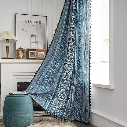 Skorter | Blue geometric pattern light-filtering curtain
