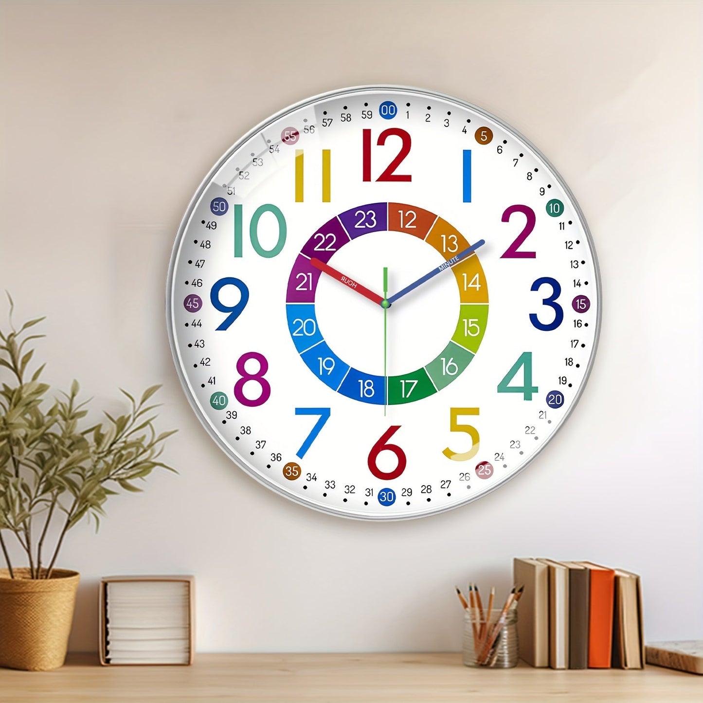 Skorter | Quiet Educational Wall Clock with Colorful Hands