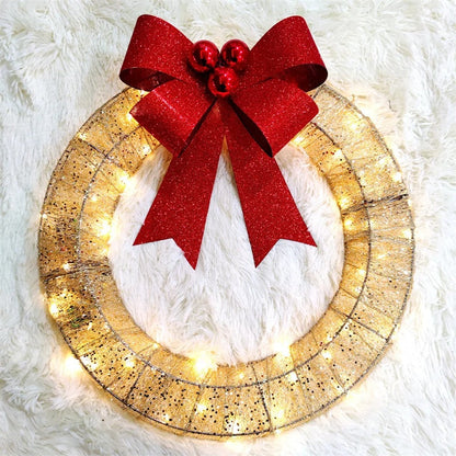 Skorter | Illuminated Christmas Wreath Luxury Gold-Green 50cm – Handmade Door Wreath with LED