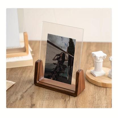 Skorter | Chic 6-inch U-shaped acrylic & solid wood photo frame - Versatile horizontal or vertical display, perfect for home decoration and gifts