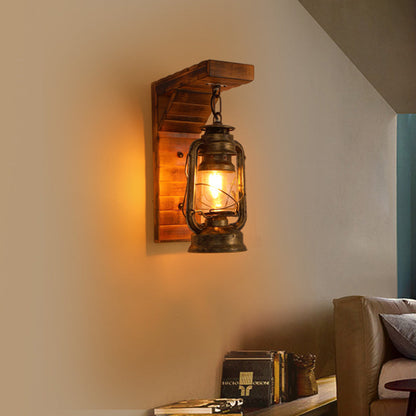 Skorter | Austin Vintage Wall Lamp Lantern, Brown, Living Room, Metal Wood