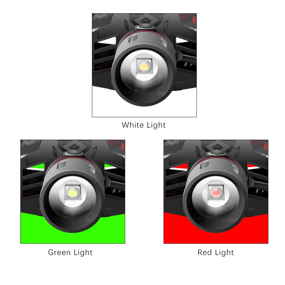 Skorter | Rechargeable LED Headlamp with White, Red, and Green Light – Powerful Headlamp with USB and Battery