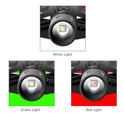 Skorter | Rechargeable LED Headlamp with White, Red, and Green Light – Powerful Headlamp with USB and Battery