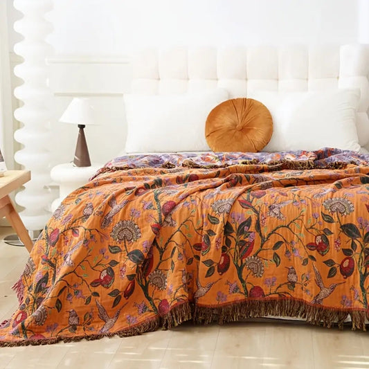 Skorter | Botanic Floral Cotton Tassel Blanket