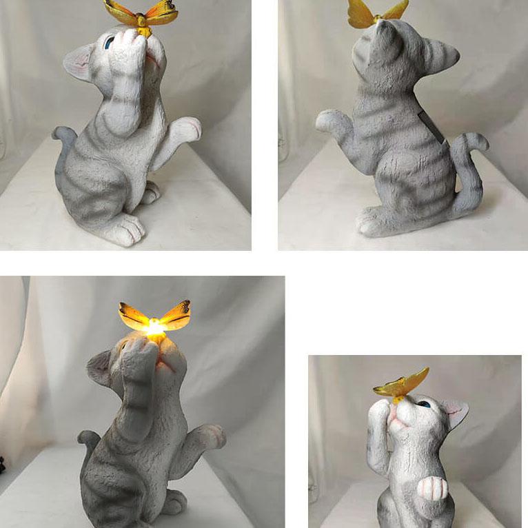 Skorter | SolarPurr Garden Light | LED Cat Figure with Butterfly | Solar Powered | Weatherproof | Outdoor Decoration