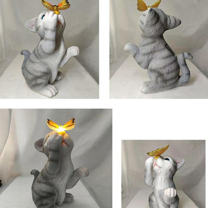 Skorter | SolarPurr Garden Light | LED Cat Figure with Butterfly | Solar Powered | Weatherproof | Outdoor Decoration