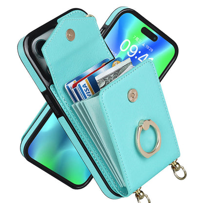 Skorter | Leather Wallet Case with Ring & Lanyard for iPhone