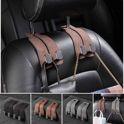 Skorter | Car Seat Back Double Hook with Phone Holder – PU Leather Organizer