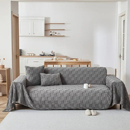 Skorter | Checkered Plush Velvet Sofa Cover