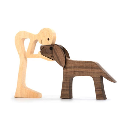 skorter | Animal Lover Gifts Wood Sculpture Family & Puppy Woodcraft Table Ornaments