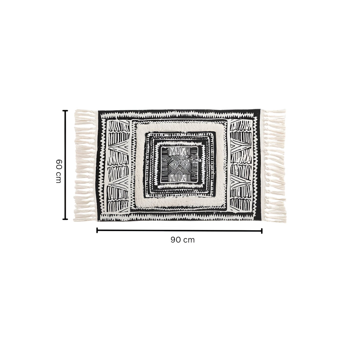 Skorter | Black and White Geometric Tassel Floor Mat