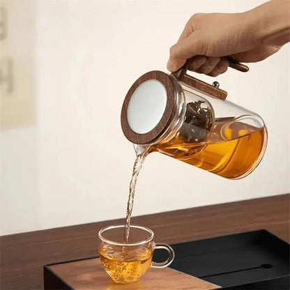 Skorter | Elegant Teapot Made of Glass with Wooden Handle – Transparent Teapot for Tea Enjoyment