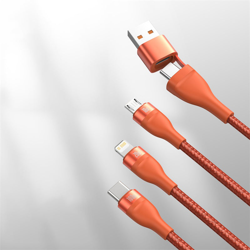 Skorter | 2-to-3 Fast Charging Cable (1.2m), with Double Input and Triple Output, 100W Power, Compatible with PD 20W/QC 18W