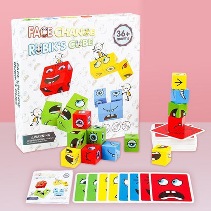 Skorter | Children's Wooden Face Changing Magic Cube Building Block Toy Set