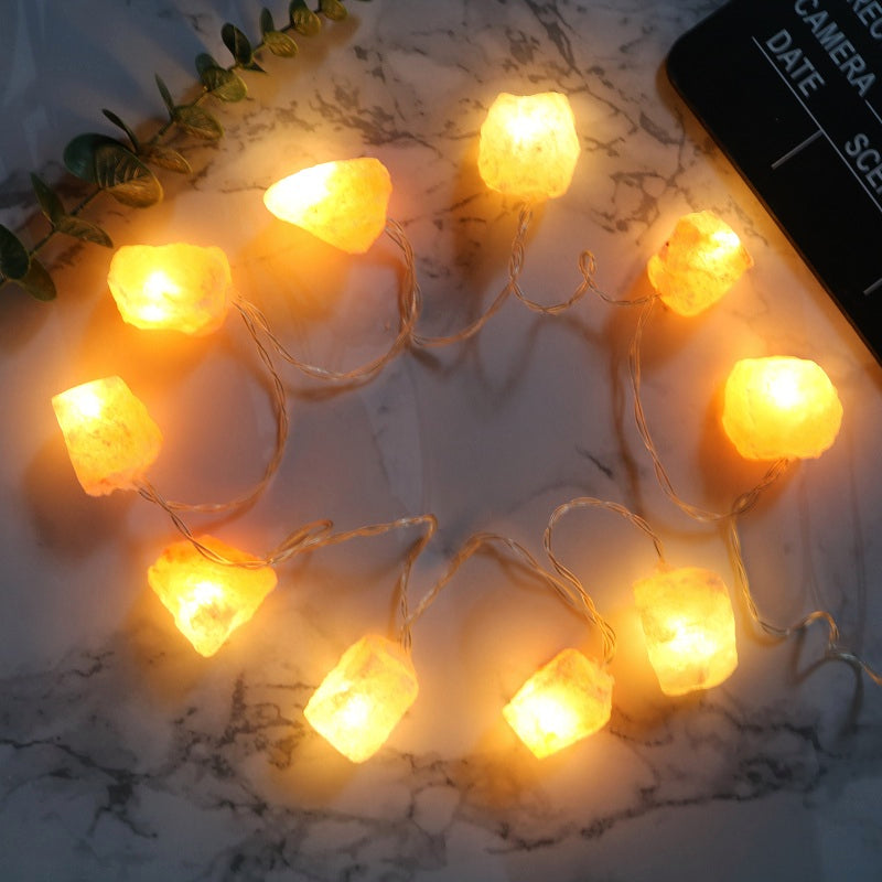 Skorter | SolaraGleam Himalayan Salt String Lights | Warm Amber Light | Portable Natural Crystal Decoration for Home