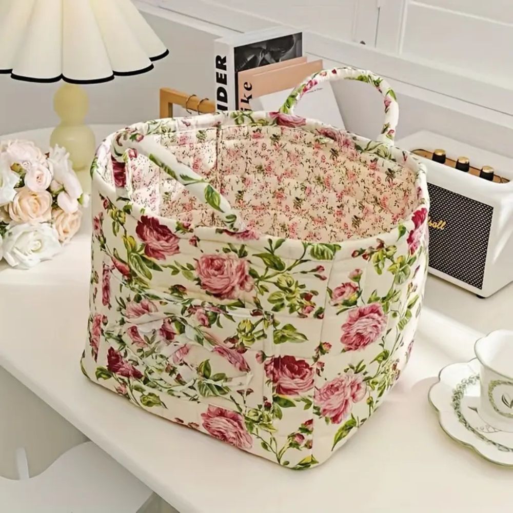 Skorter | Floral Canvas Storage Basket for Home Organization