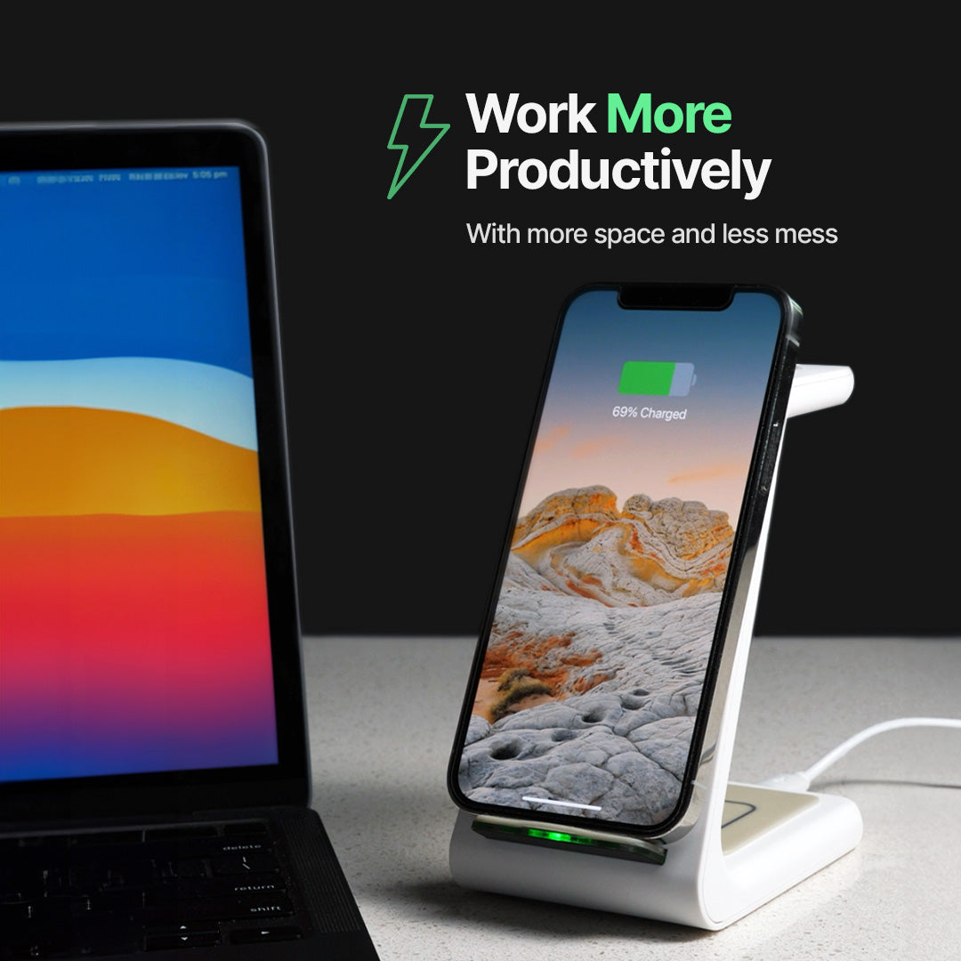 Skorter | 3-in-1 Wireless Charging Station | Apple, Samsung, Watch, AirPods | Fast Charging Solution