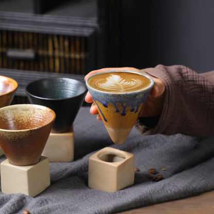skorter | Coarse Ceramic Coffee Cup with Base Cone-Shaped Couture Cup & Base Set