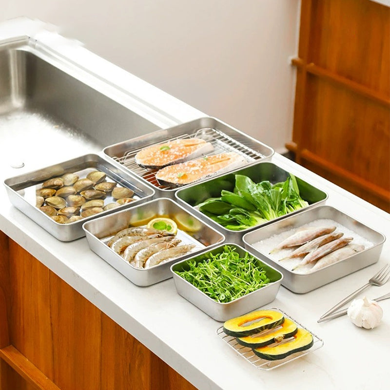 skorter | 304 Stainless Steel Square Plate with Lid Food Storage Container for the Kitchen