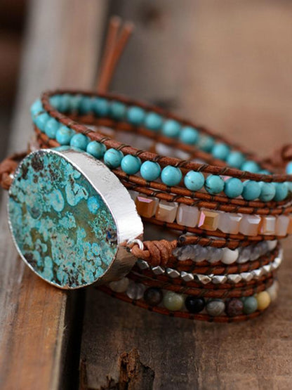 Skorter | Bohemian Handmade Natural Stone Leather Cord 5 Layers Bracelet