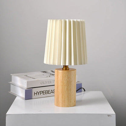 Skorter | Vintage Korean Pleated Column Solid Wood Base 1-Light Table Lamp