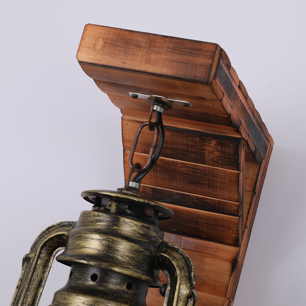 Skorter | Austin Vintage Wall Lamp Lantern, Brown, Living Room, Metal Wood