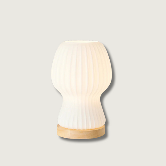 Skorter | GlowBeam – Folded Glass Table Lamp with Wooden Accent