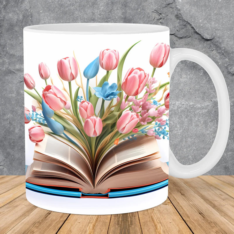 skorter | 3d Artistically Beautiful Floral Books Coffee Mug - Book Lover Gift
