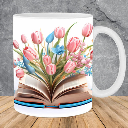 skorter | 3d Artistically Beautiful Floral Books Coffee Mug - Book Lover Gift