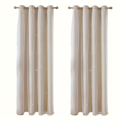 Skorter | 2-piece Set Romantic Double Layer Curtains - Semi-Blackout, Privacy Protecting